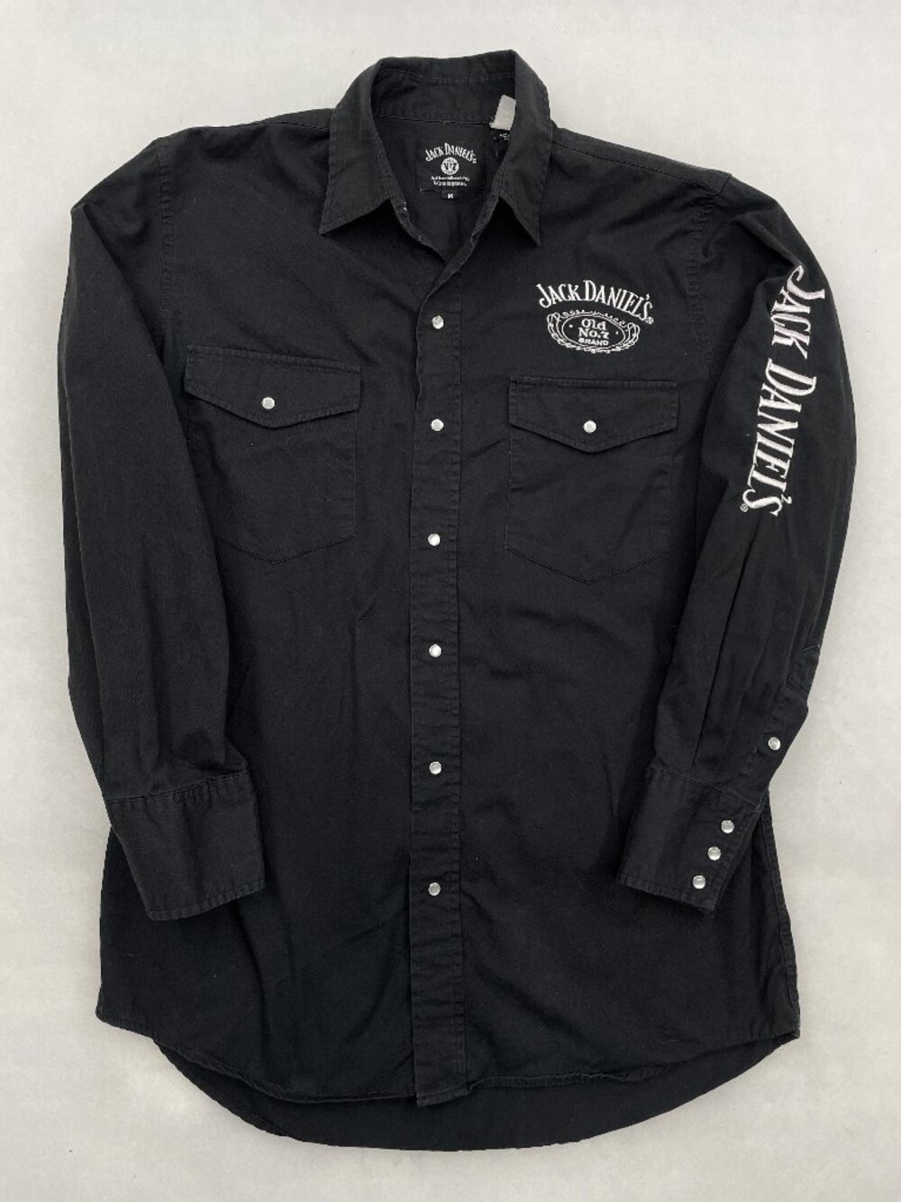 Jack Daniels Whiskey No. 7 Black Snap Western Cowboy Shirt Embroidered Mens M